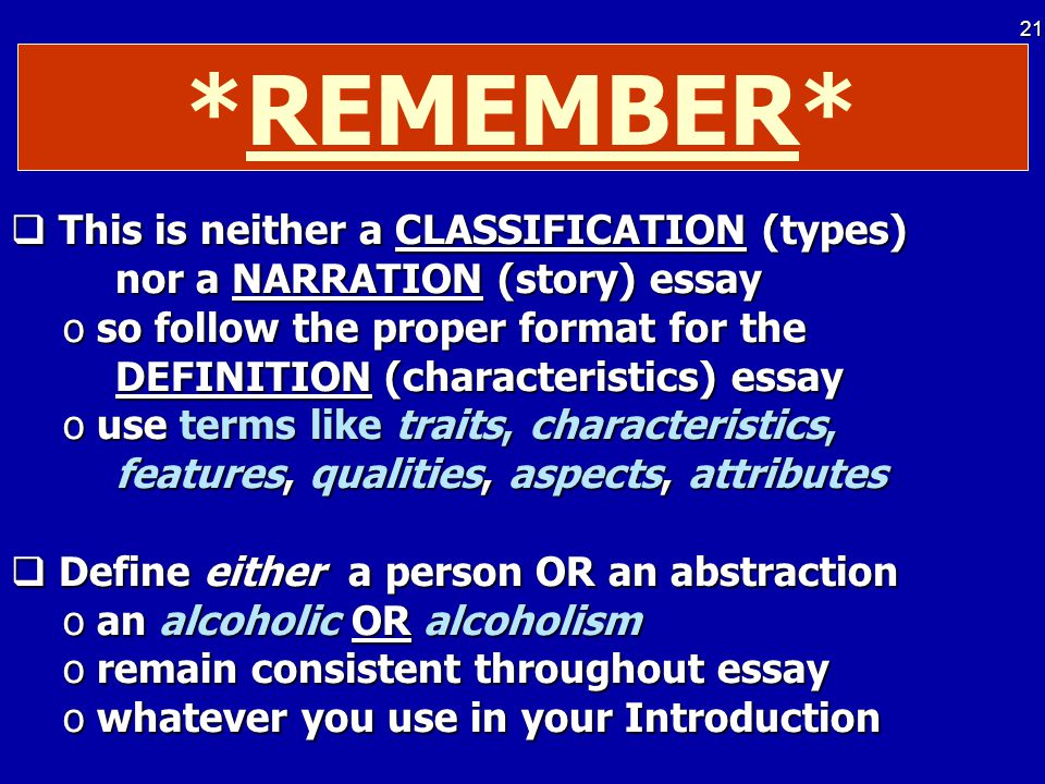 Characteristics of classification essay